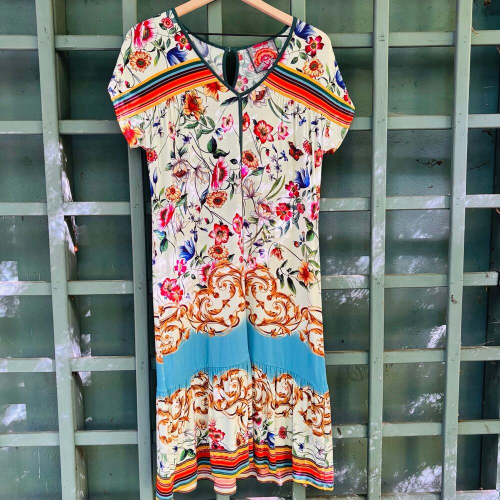 Johnny Was Felix Trapeze Midi Dress XS Boho Eclectic Maximalist - Picture 3 of 7